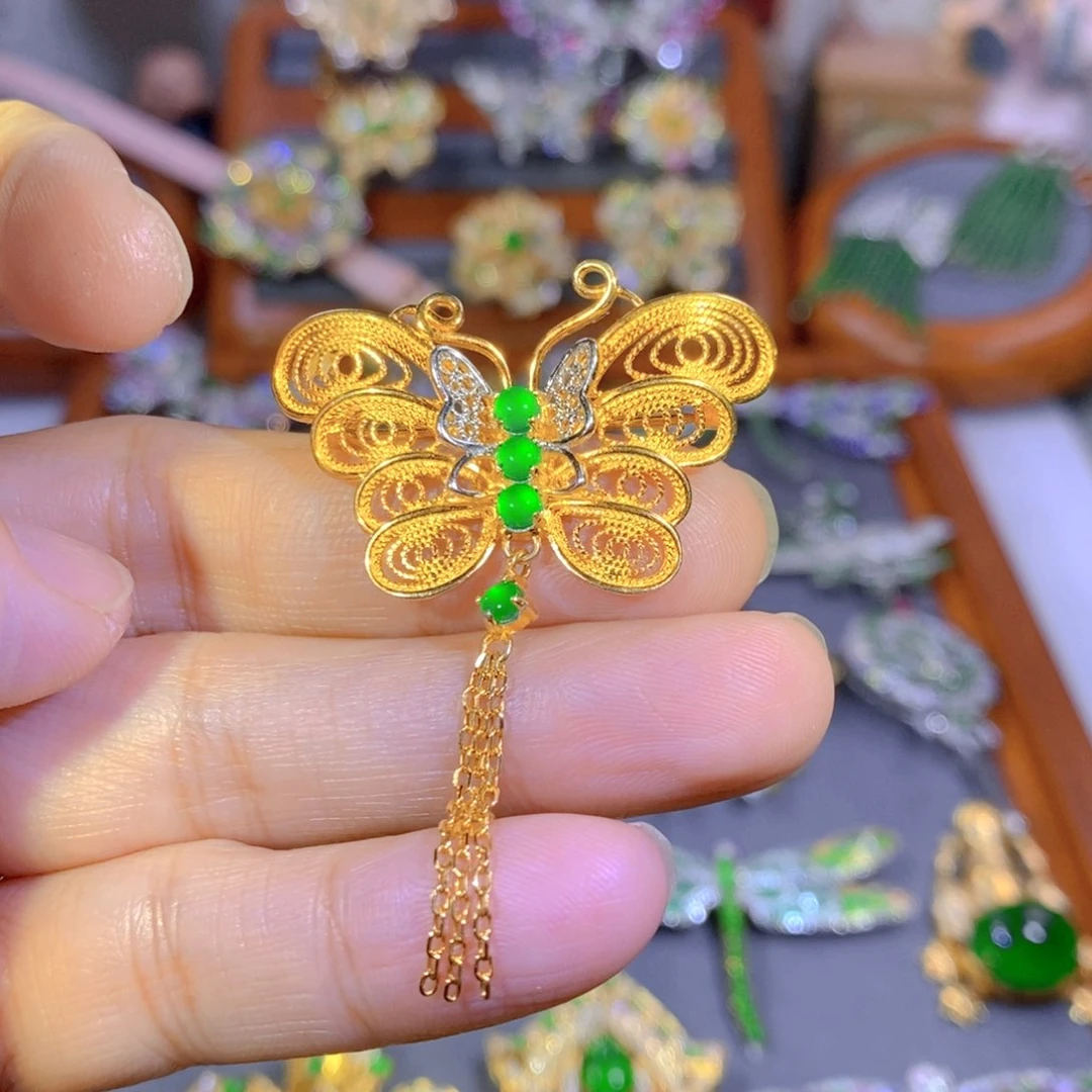 颈饰银S925镶嵌翡翠