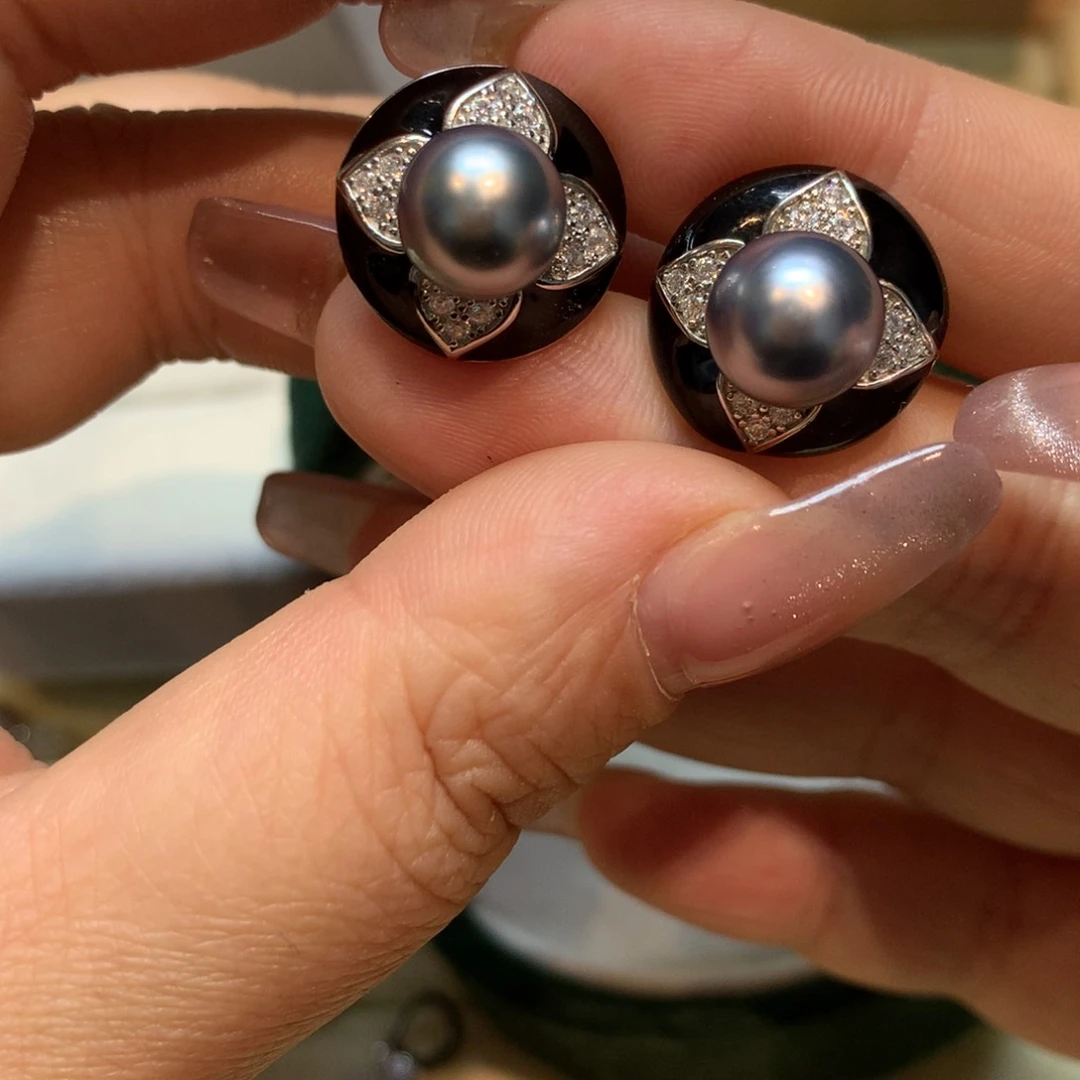 海水珍珠耳饰银S925镶嵌