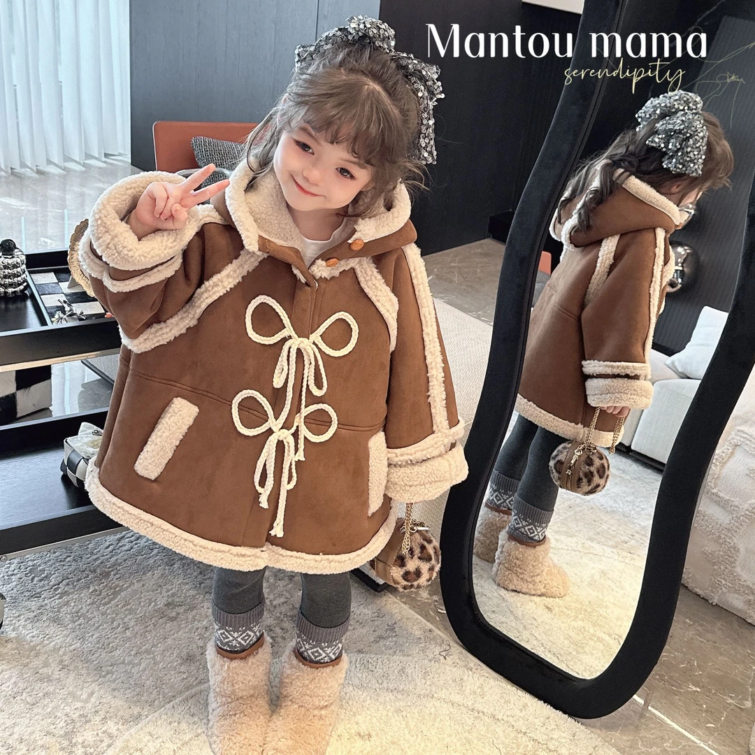 【Mantoumama】33【新款】经典皮绒外套女童冬季可爱百搭精致保暖中