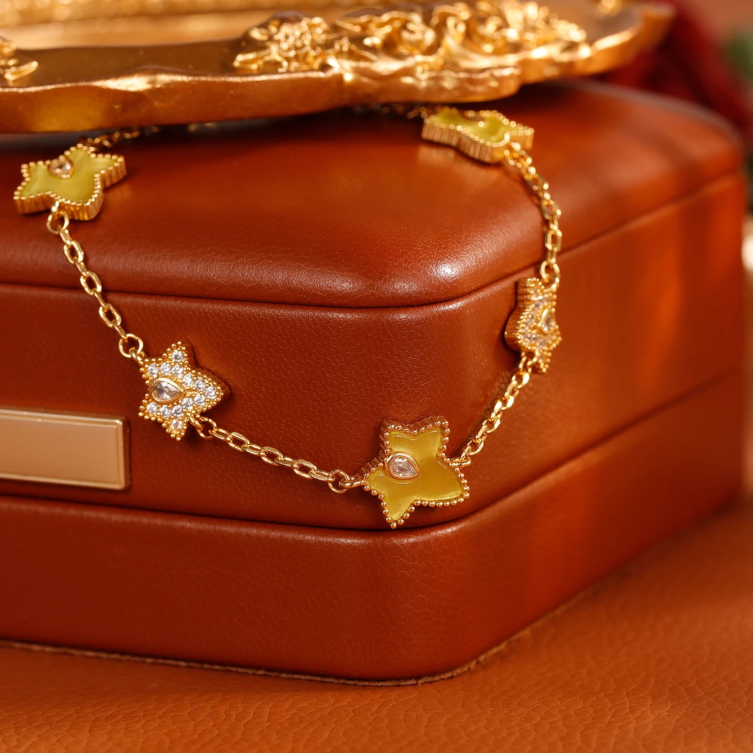 合金手链 【6064】法式轻奢罗罗黄枫叶手链气质手环女小众首饰