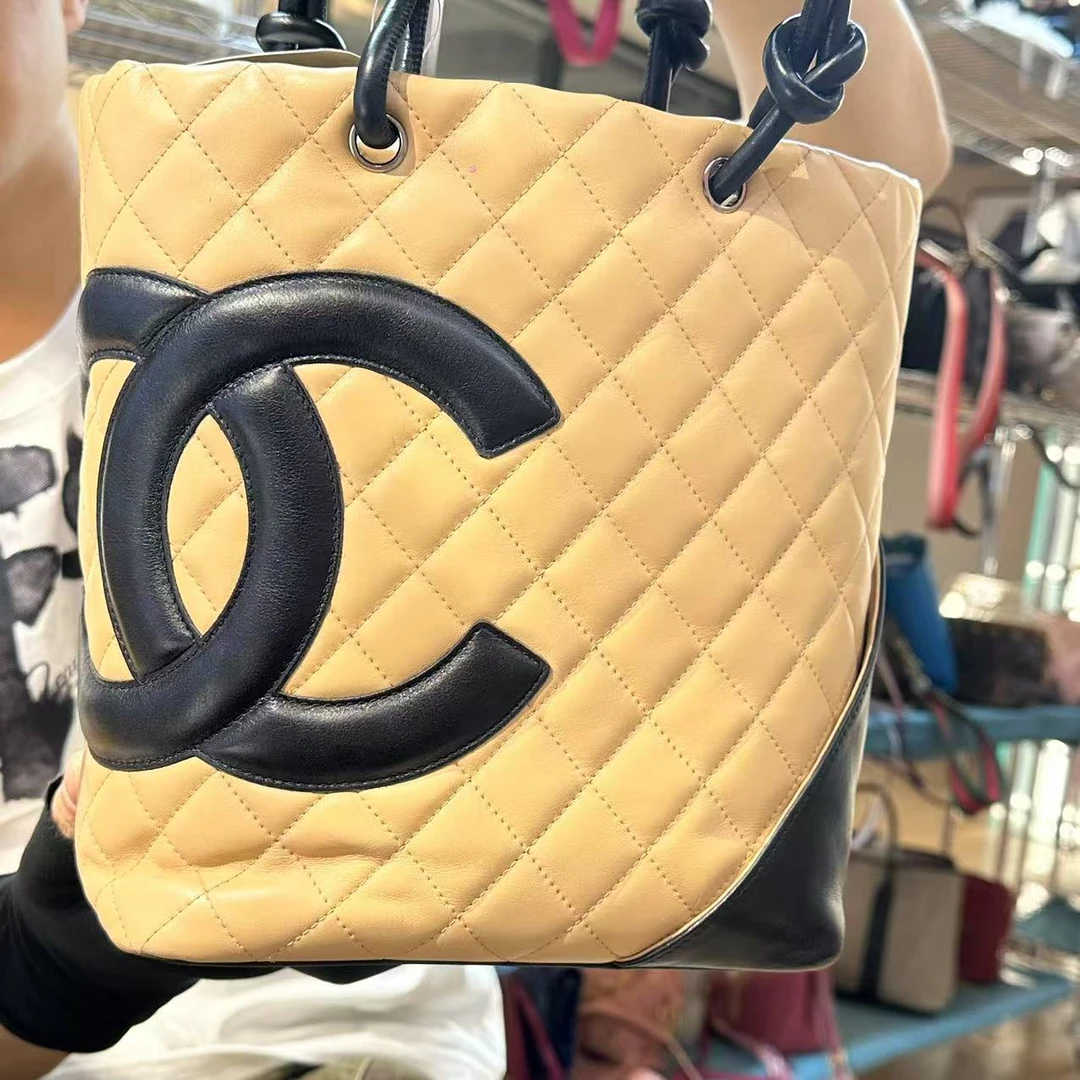 95新 Chanel/香奈儿 竖版奶茶色康鹏菜篮子tote/H21315