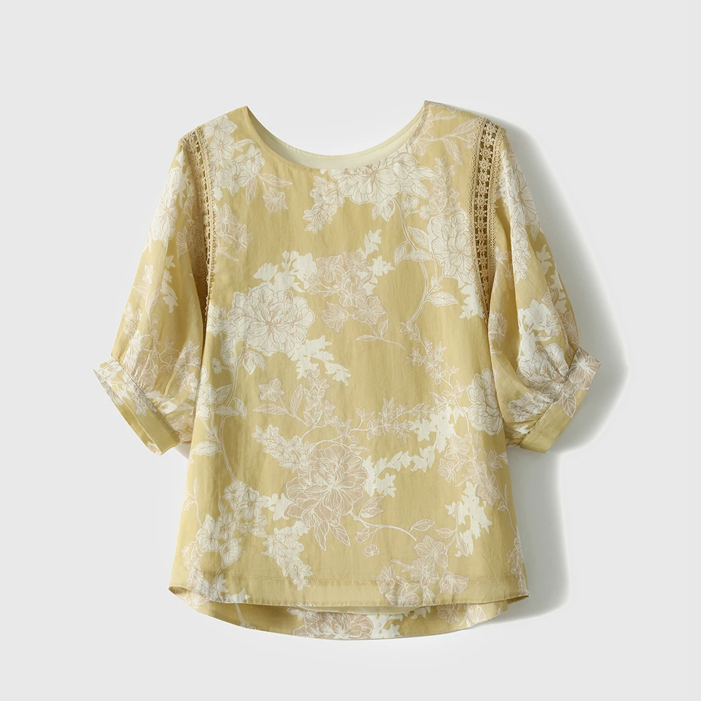 SEPT CHIC 100%苎麻+剪纸印花灯笼袖小衫上衣女S81589XYEMG