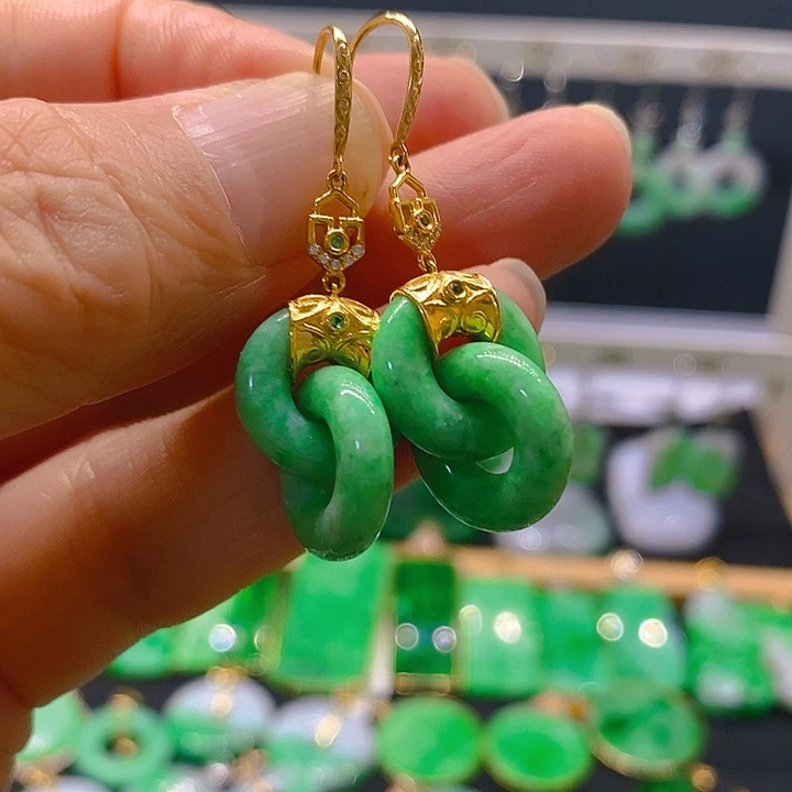 翡翠18K金镶嵌耳饰耳坠