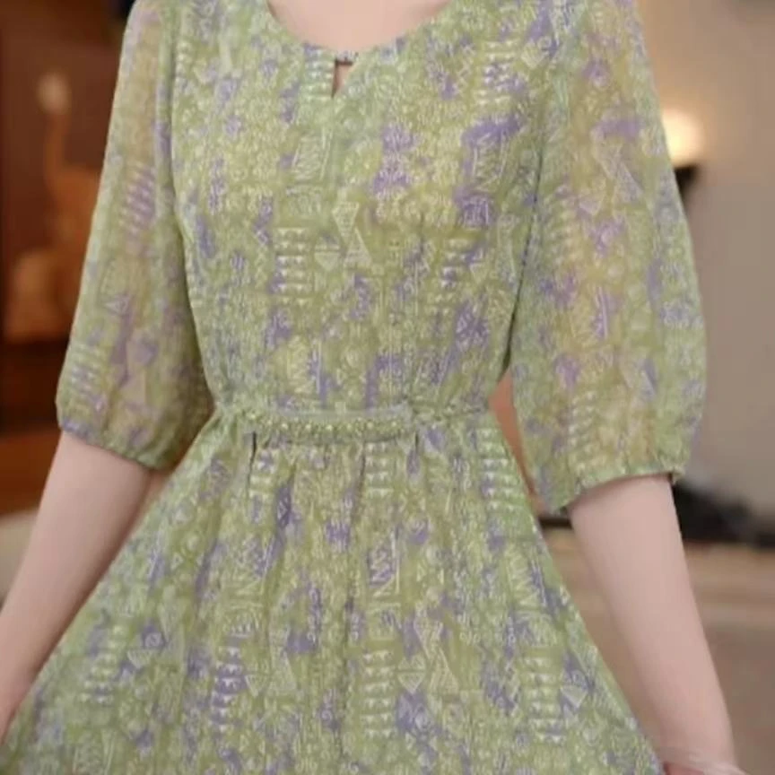 A3522新中式显瘦气质复古优雅中长款裙子D1