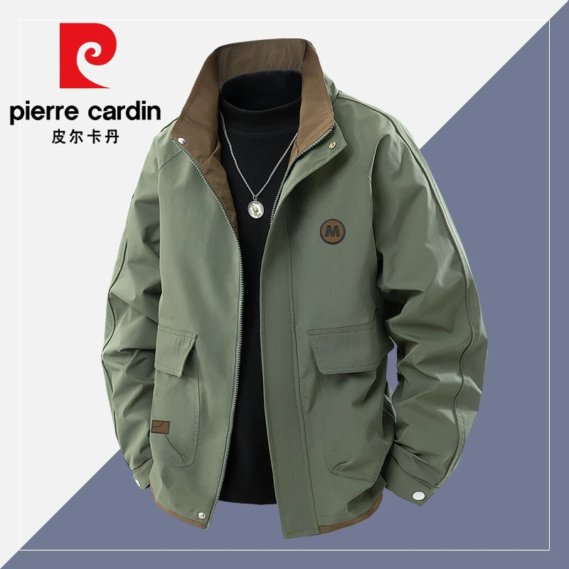 皮尔卡丹男士夹克春秋新款宽松大码立领透气耐磨工装休闲潮流外套