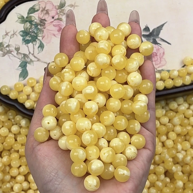 卡10mm鹅白花108佛珠散珠高抛串珠DIY配饰配珠