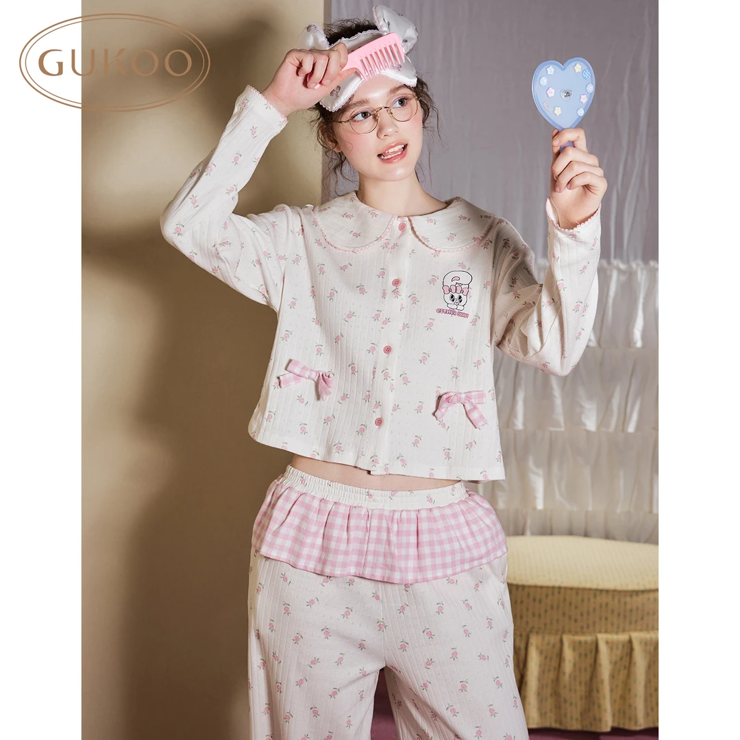 【Gukoo/果壳】艾丝乐小兔联名春秋甜美可外穿女士长袖家居服套装
