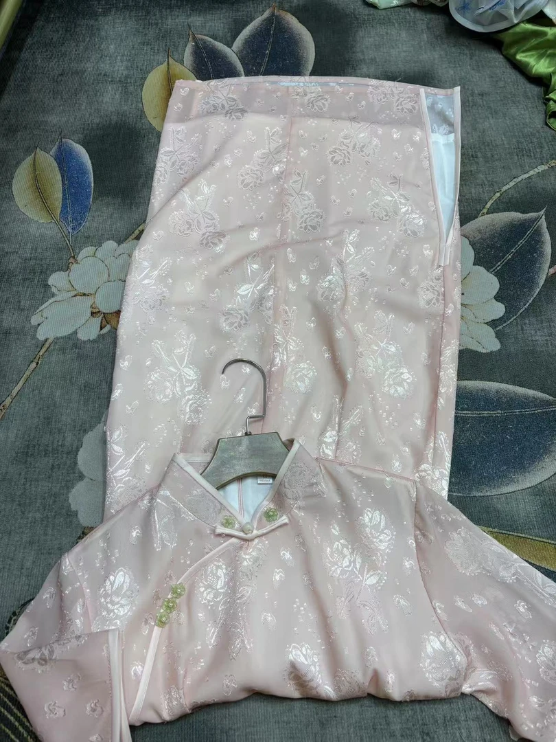 9040 粉色 剪面玫瑰 立体花扣  旗袍