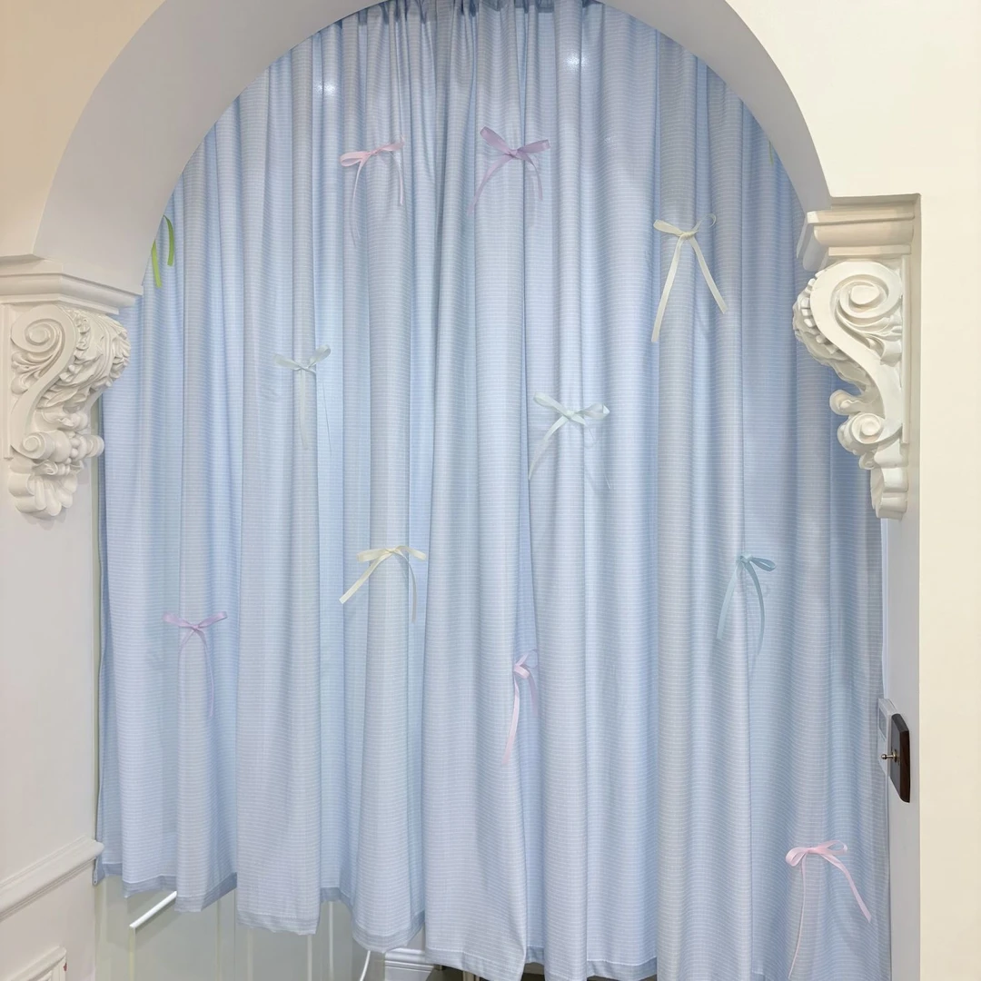 日本无印rmEFQRPe日本无印ins田园风蓝色格子窗帘多巴胺复古浪漫