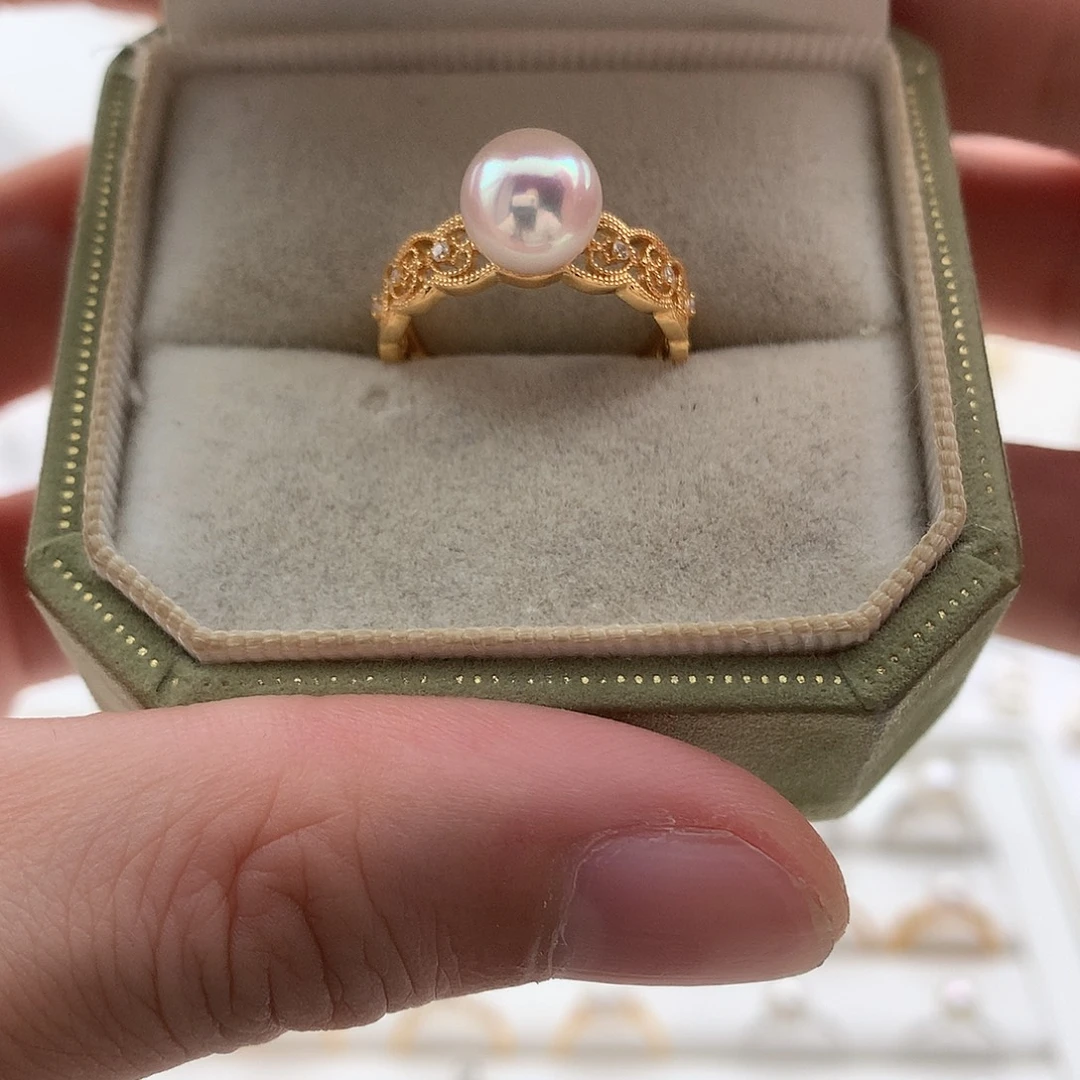 戒指海水珍珠银S925镶嵌8-8.5mm ak