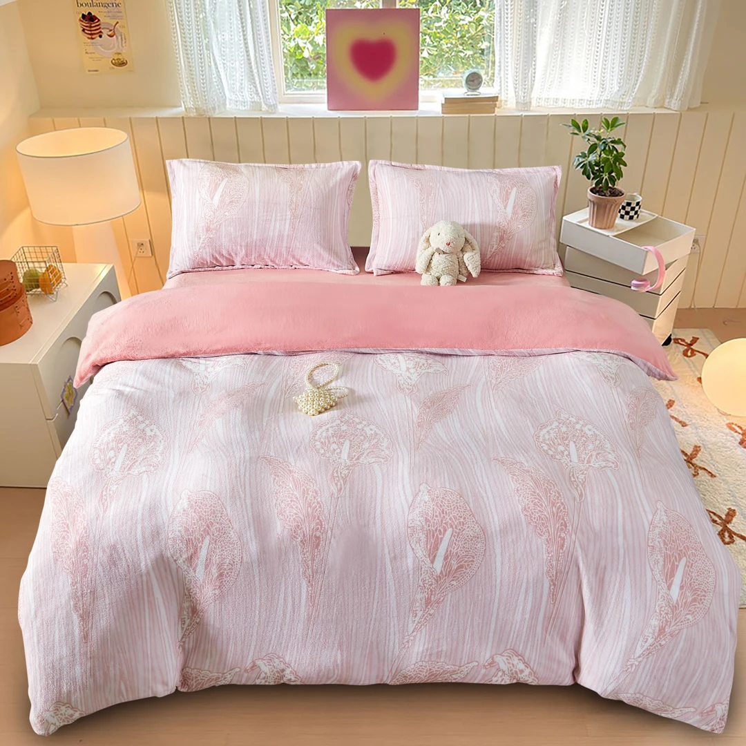 冬季新款柔云禧梦高克重印花加厚双面绒牛奶绒床品套件