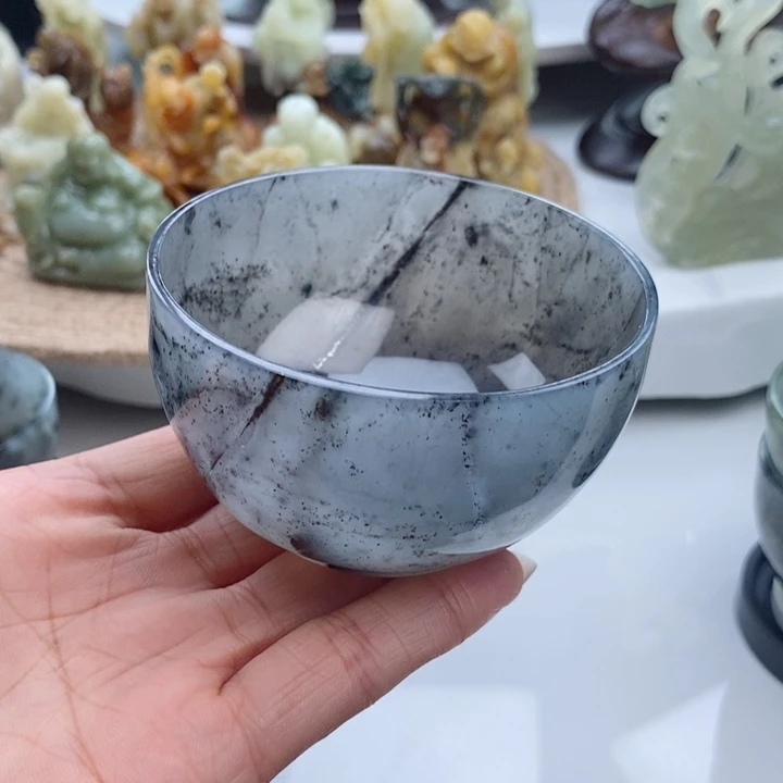 岫玉未镶嵌四大名玉茶杯微瑕牟*生