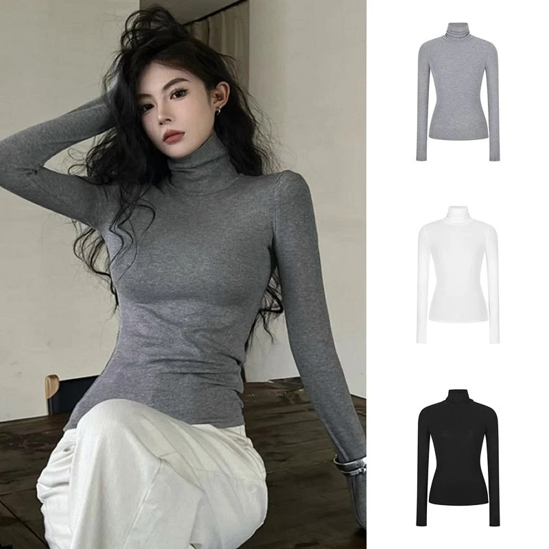 螺纹德绒200克 柔软基础款高领打底衫ins气质螺纹弹力上衣秋冬女