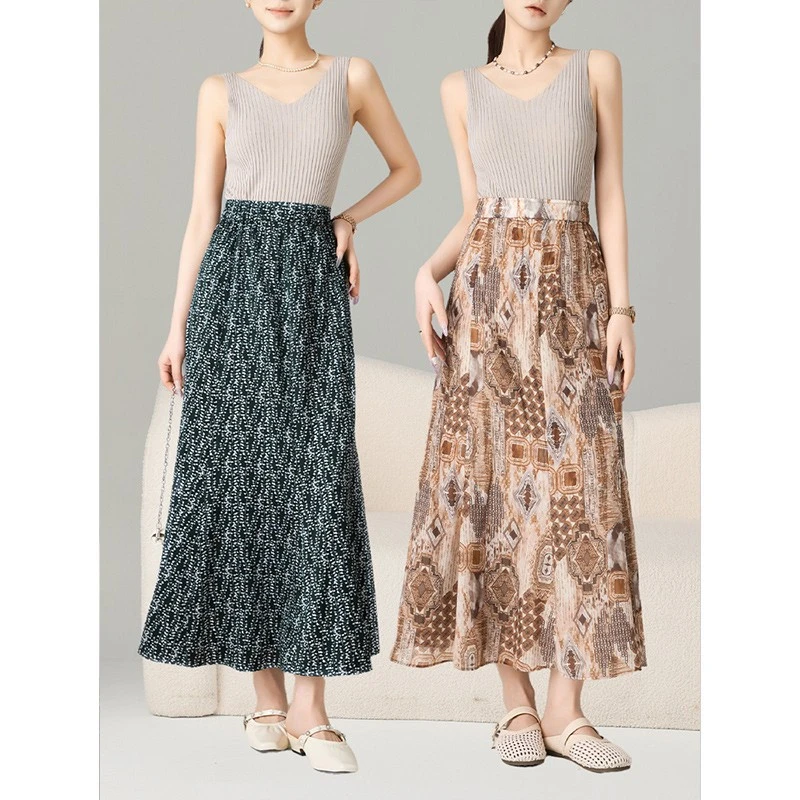 老敏哥  罗马假日波西米亚弹力腰设计感印花半身裙S04116856