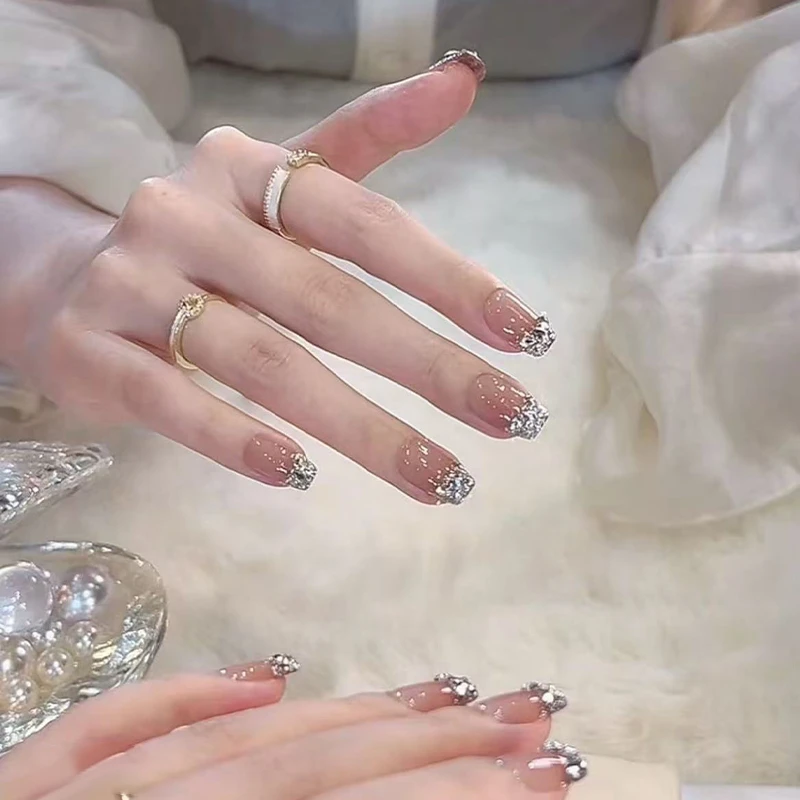 指尖钻】法式高级纯手工温柔气质美甲穿戴甲简约爆闪贴片贴片甲片