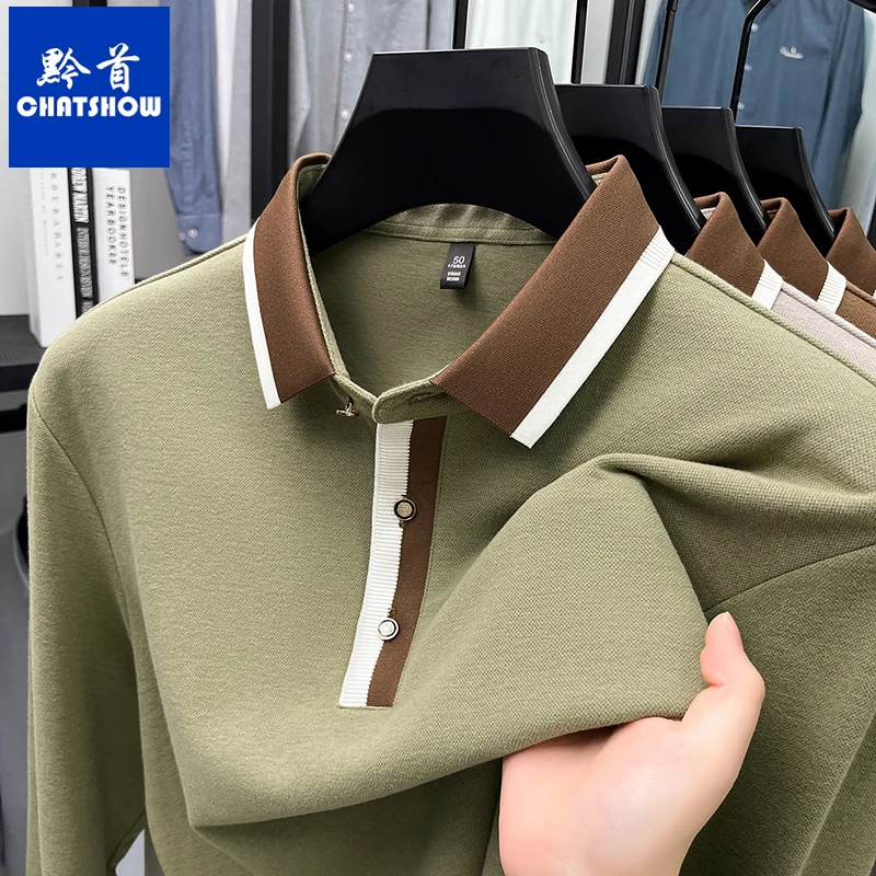 爆款纳米绒男士长袖T恤时尚新款翻领POLO衫宽松休闲百搭男装t恤潮