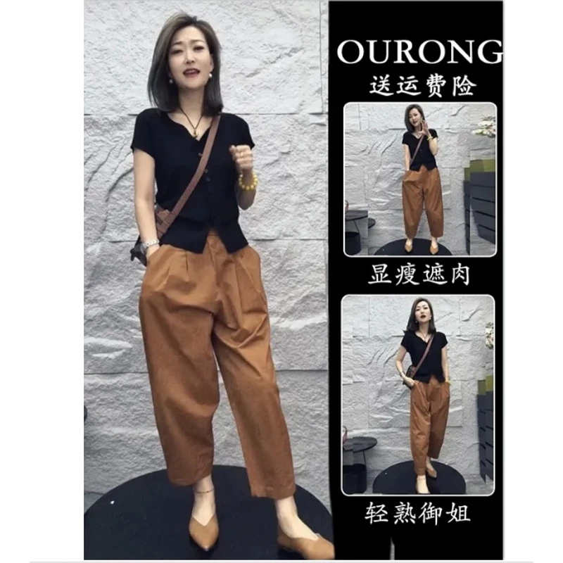 微胖穿搭一整套2025新款女装夏季时髦洋气减龄短袖休闲裤两件套装