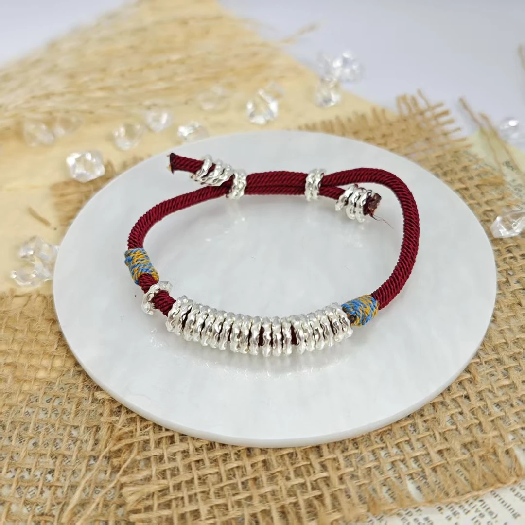 合成金属布艺手链 【碎银几两】盘缠编绳红色手绳7+ DL2227