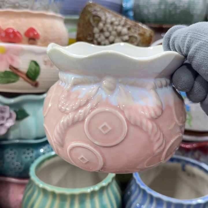 凑9块包邮，有孔，陶瓷花盆