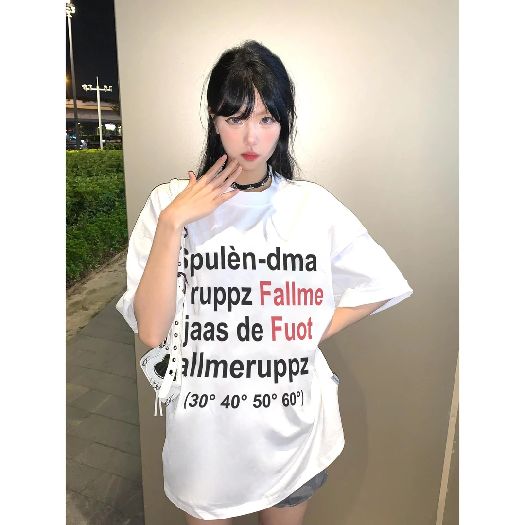 夏季新款女装重磅纯棉T恤宽松休闲百搭字母印花短袖圆领上衣潮流