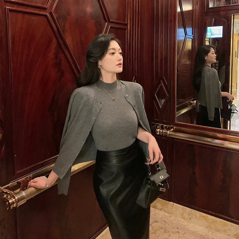 林关关气质型美女 韩系简约背心开衫套装52645+61495
