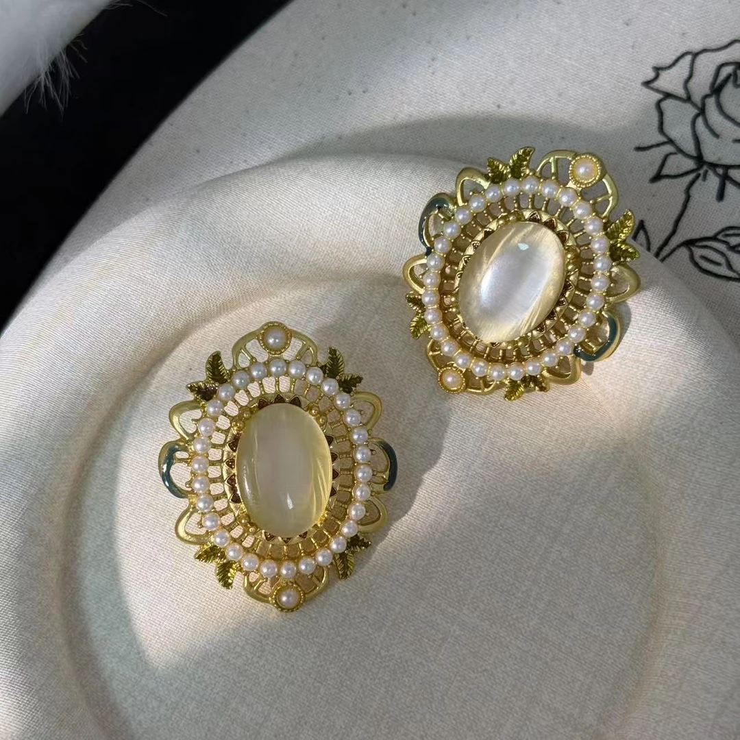 合金仿珍珠耳饰 花笙（HS209）复古法式耳饰小众素款甜美气质中国风