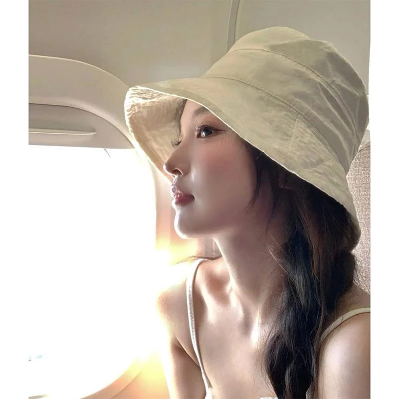 轻薄渔夫帽女2024新款夏天大头围显脸小可折边水桶帽简约百搭盆帽