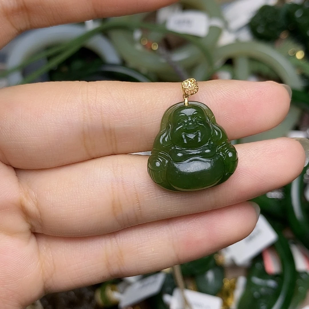 和田玉（碧玉）18K金镶嵌颈饰