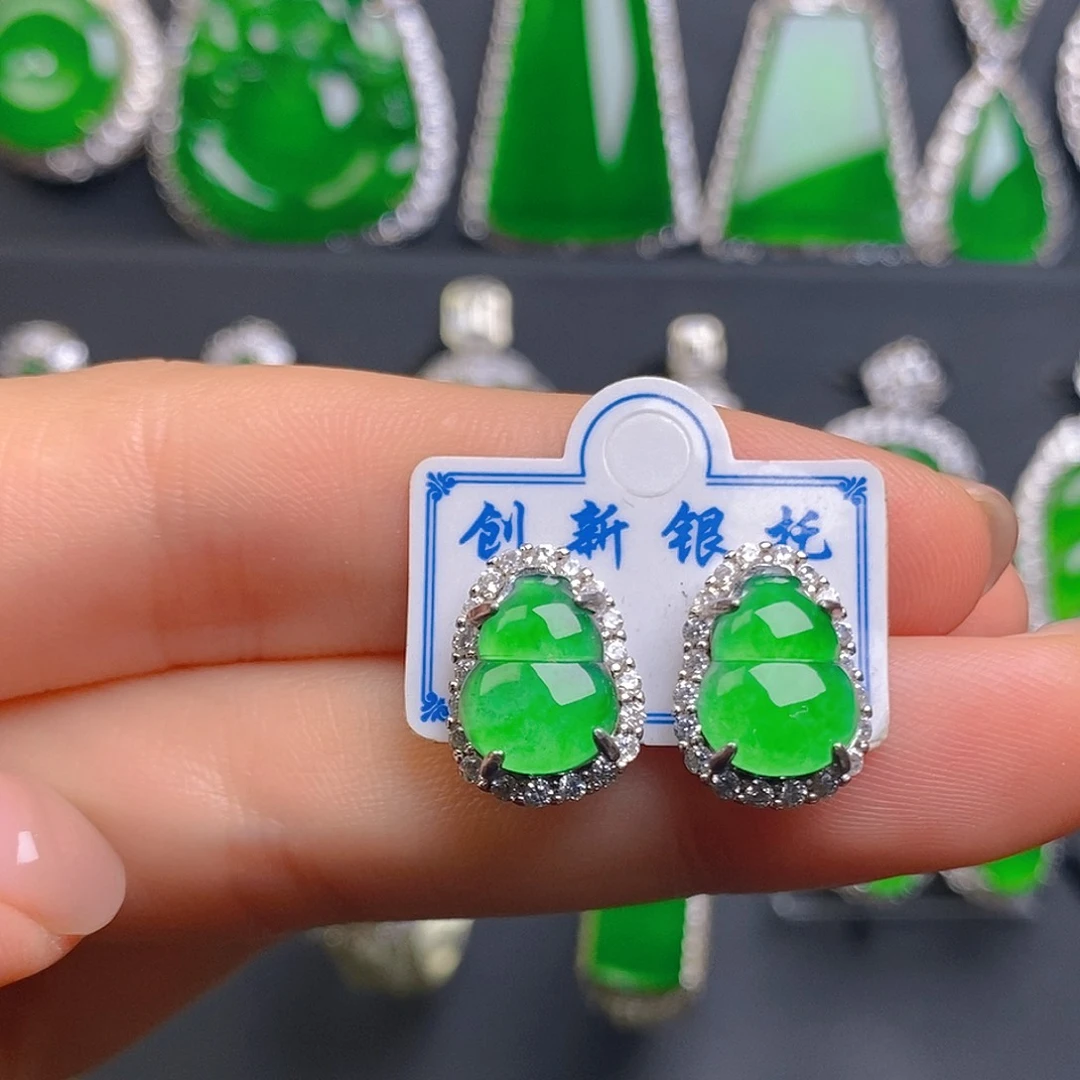 翡翠银S925镶嵌耳饰