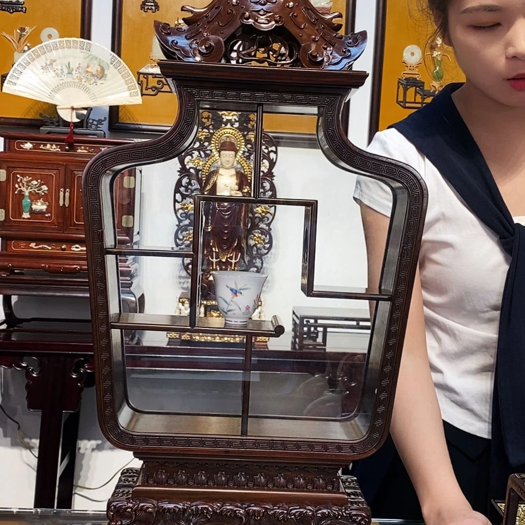 红酸枝木类成套家具大红酸枝玻璃柜