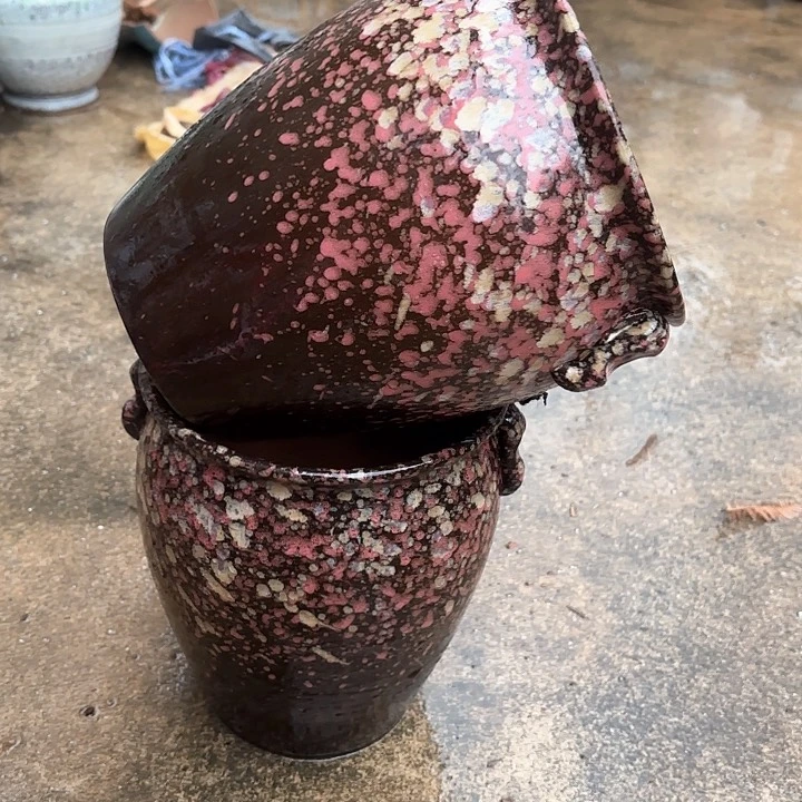 紫砂茶碗彩两个口径17高度21