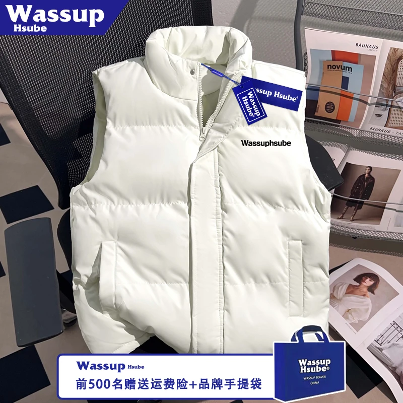 WASSUP HSUBE简约字母印花加厚保暖马甲秋冬韩系男女新款拉链上衣