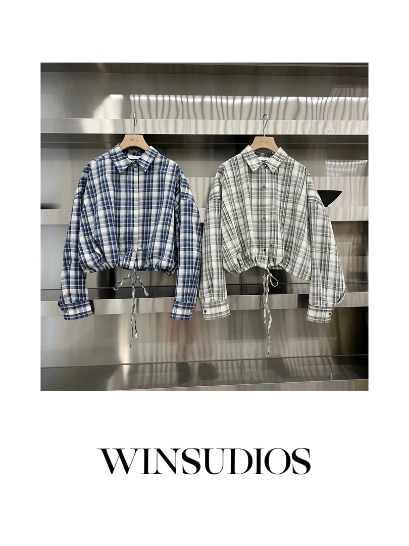 格纹手帐【WIN小众定制款】抽绳下摆口袋衬衫
