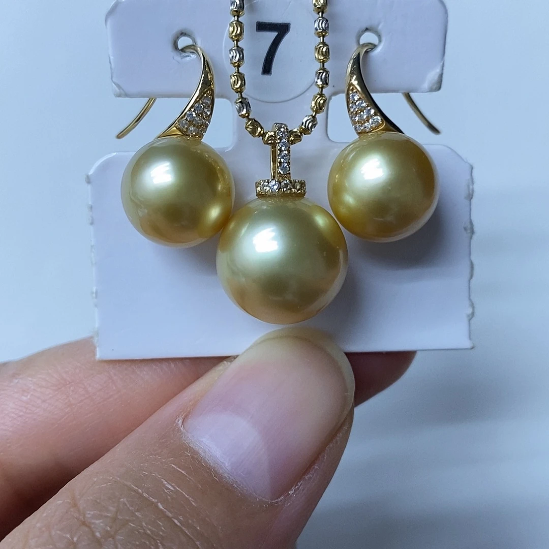 吊坠(不含链)海水珍珠18K金镶嵌金珠套装