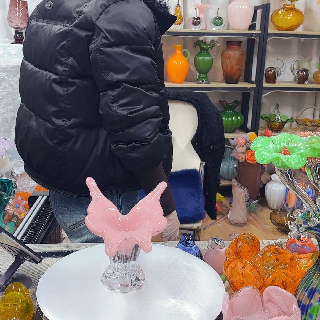 粉蝴蝶烛台家悦琉璃工艺品不完美