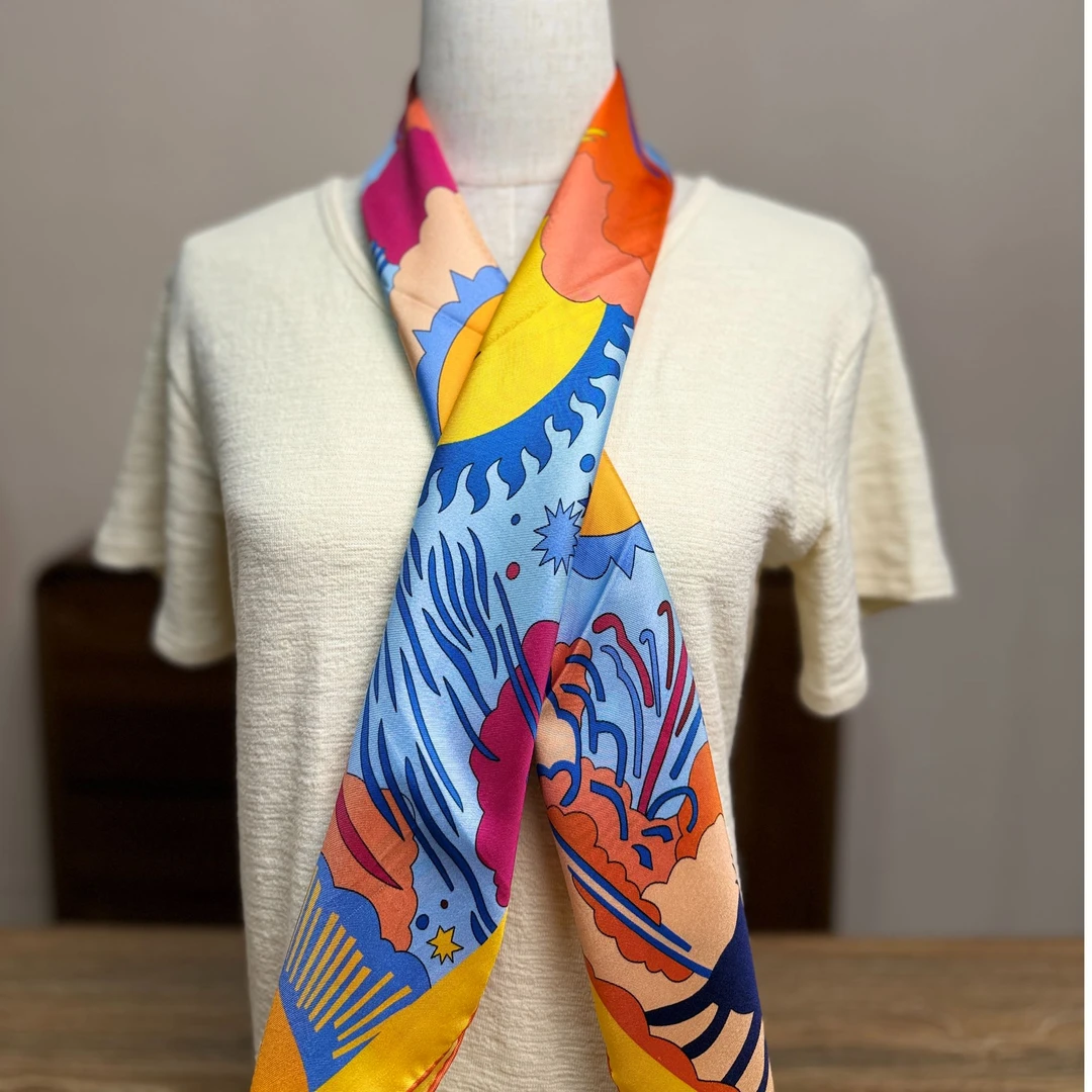 HG家桑蚕丝88X88CM斜纹绸春夏时尚洋气真丝大方巾-017