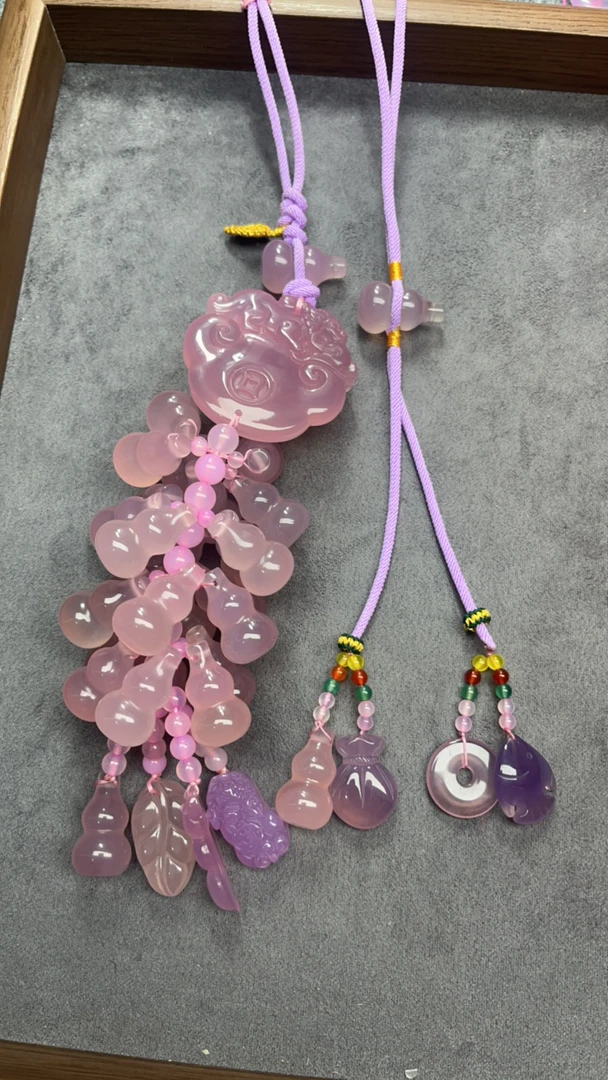 天然玛瑙 玉石紫色貔貅如意葫芦款车挂