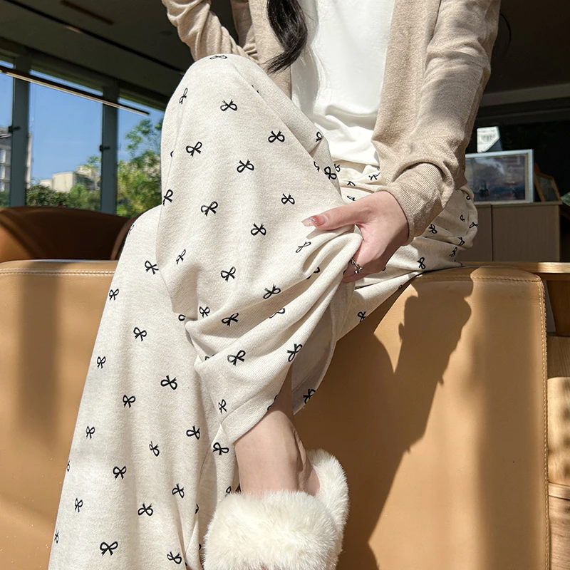 蝴蝶结阔腿裤女春秋2025新款高腰宽松垂感直筒慵懒休闲山本裤