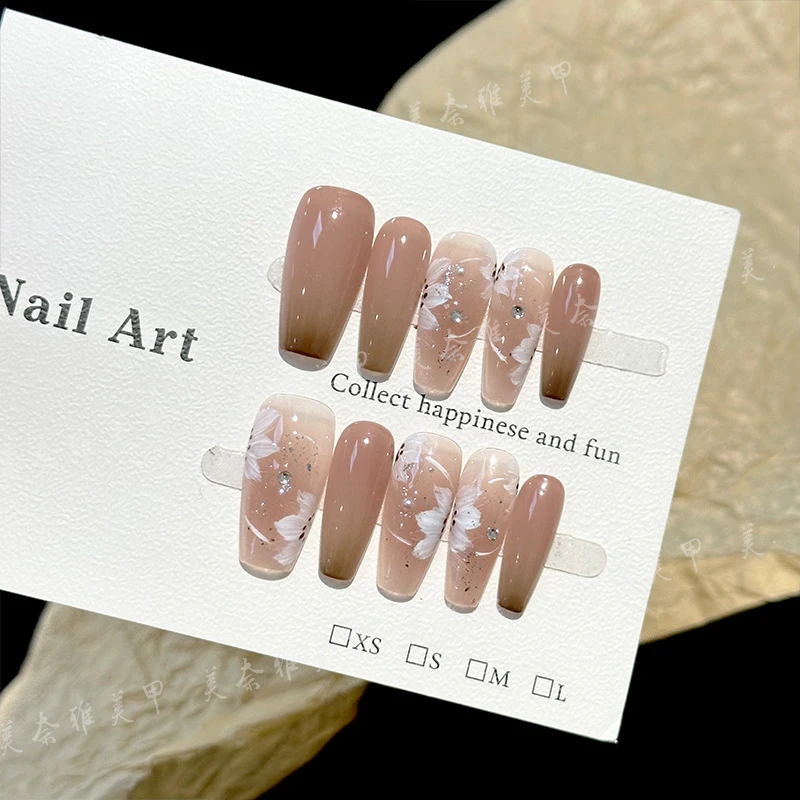 穿戴甲中长款秋冬焦糖布丁穿戴甲甲片高级感美甲片可拆卸穿戴甲