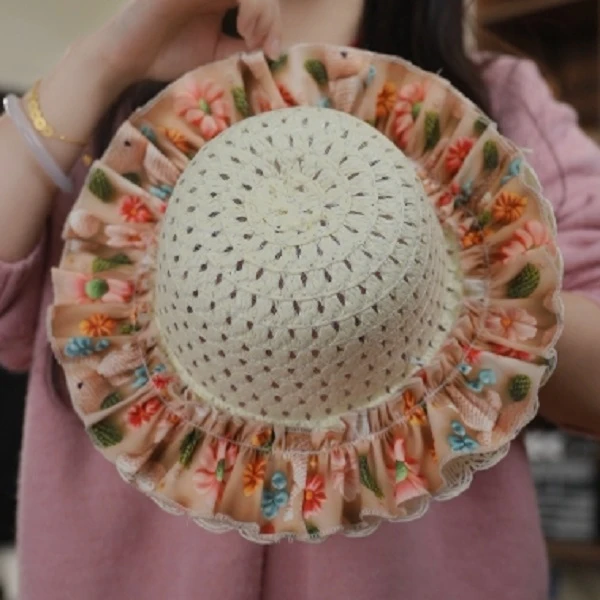 女童春夏防晒遮阳帽子夏天出游沙滩帽可爱百搭韩版花边草帽