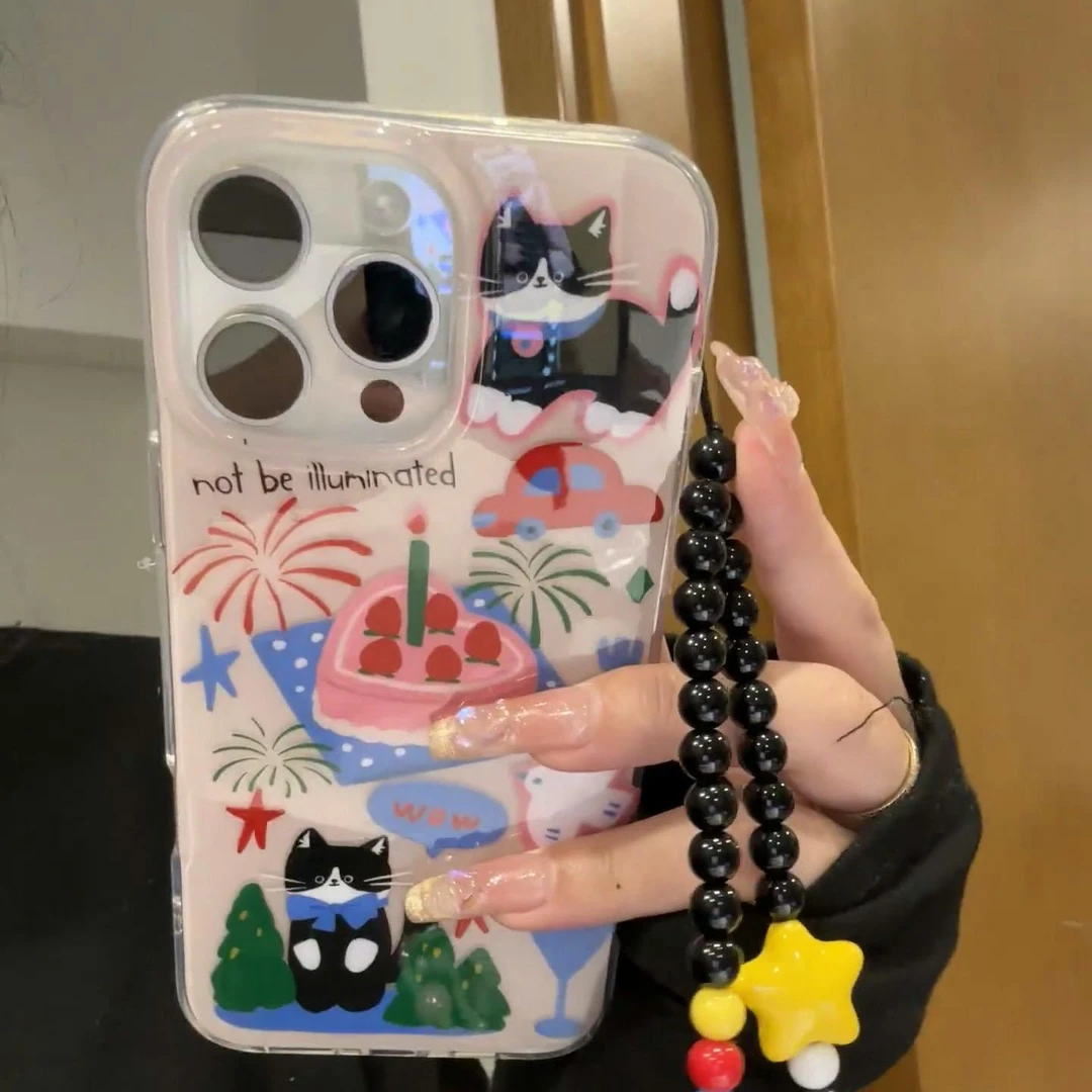 奥菲顿涂鸦蛋糕猫咪手链适用iPhone16大孔手机壳华为vivo小米oppo