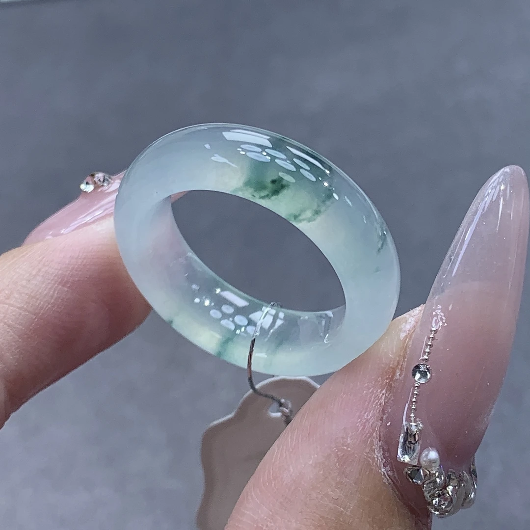 14圈 缅甸天然翡翠 冰种白底飘花翡翠戒圈尺寸17.2-6.3-3.8mm