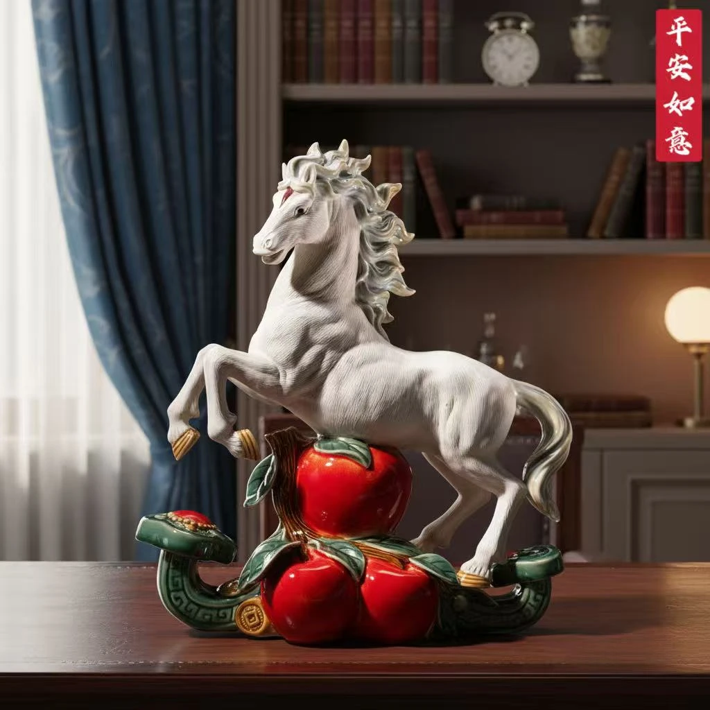 MEITAO/美陶石湾公仔陶瓷马年陶瓷动物喜庆客厅新年中式小摆设
