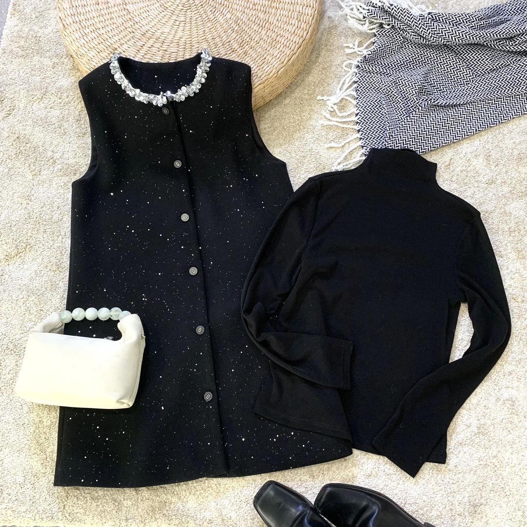 DEZI宝藏衣橱无袖领钻连衣裙加舒适打底女套装LS1617088