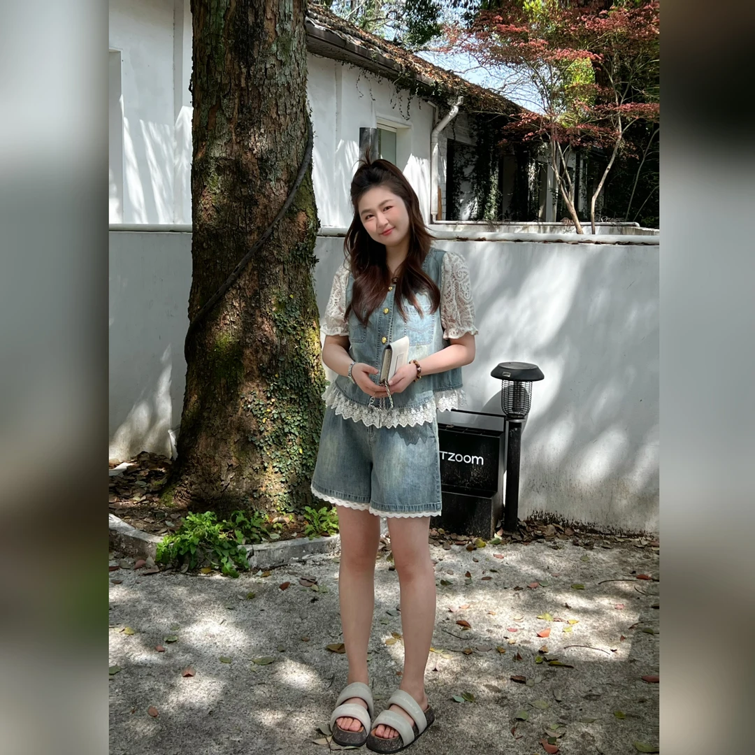 楠序【薄荷夏天】樱桃微胖女装 2025年夏装新品休闲两件套装YZ36013