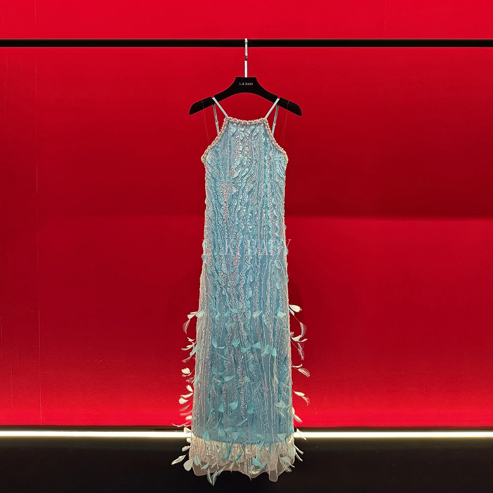 【L.K.BABY】 白天鹅  气质镶钻羽毛吊带礼服裙女装连衣裙