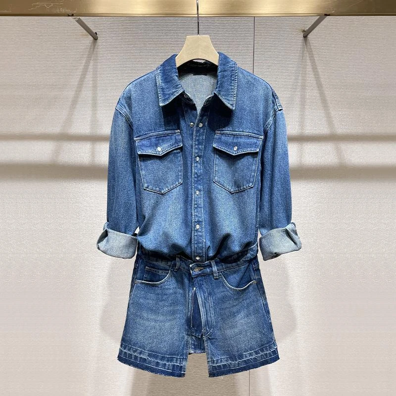 牛仔裙连衣裙2025春夏款假两件设计感美式复古短裙小个子港风裙子