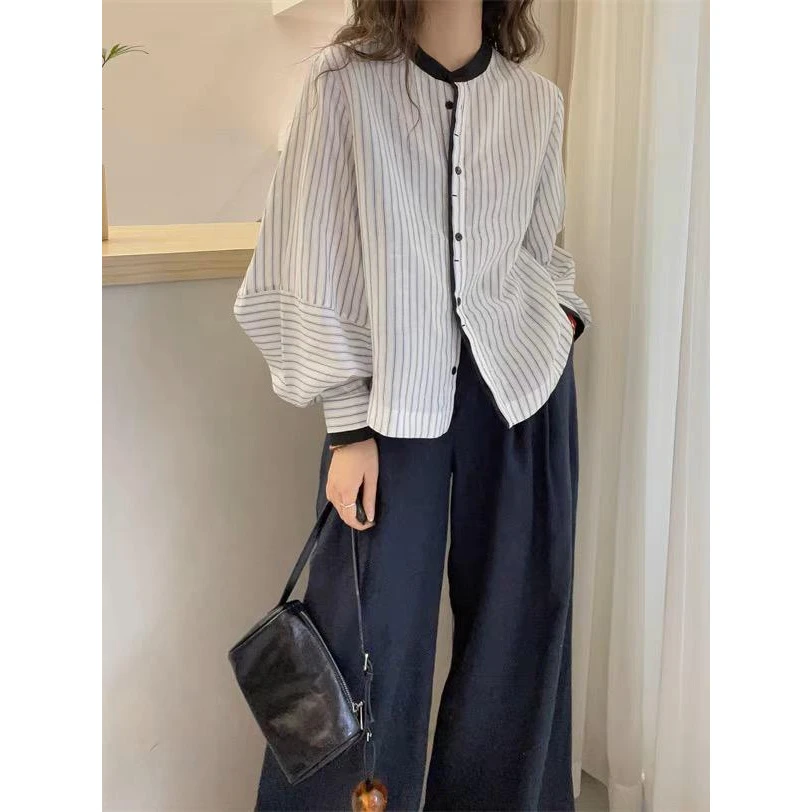 欧货长袖条纹衬衫2025夏季新款大码女装胖mm薄款宽松遮肉衬衣上衣