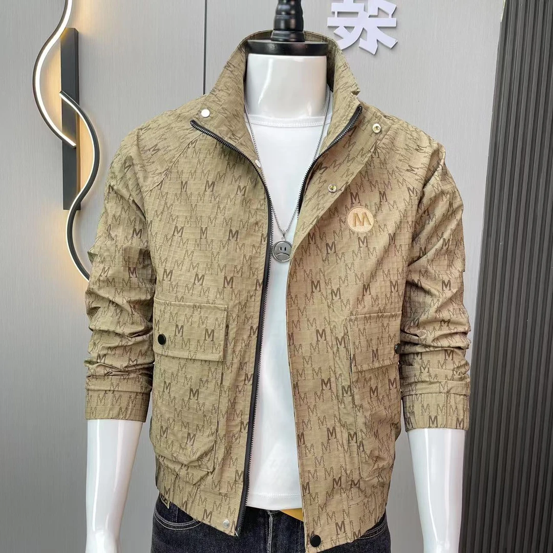 欧洲站高级感提花休闲夹克外套男生立领痞帅上衣春秋季新款衣服潮