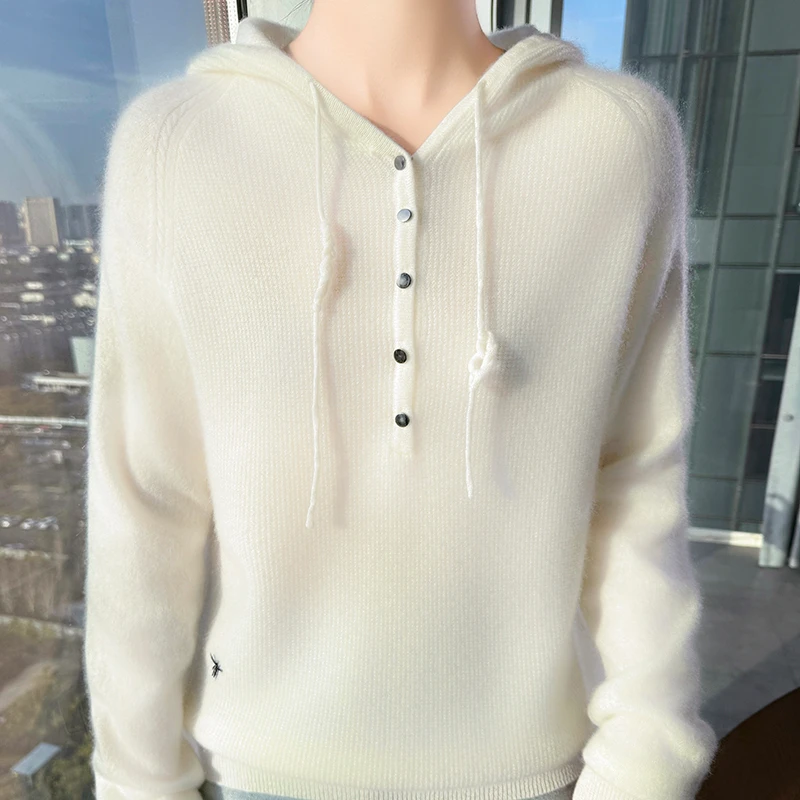 赞叹不已~秋冬新款十二针连刺绣帽衫女士羊毛衫百搭针织衫保暖